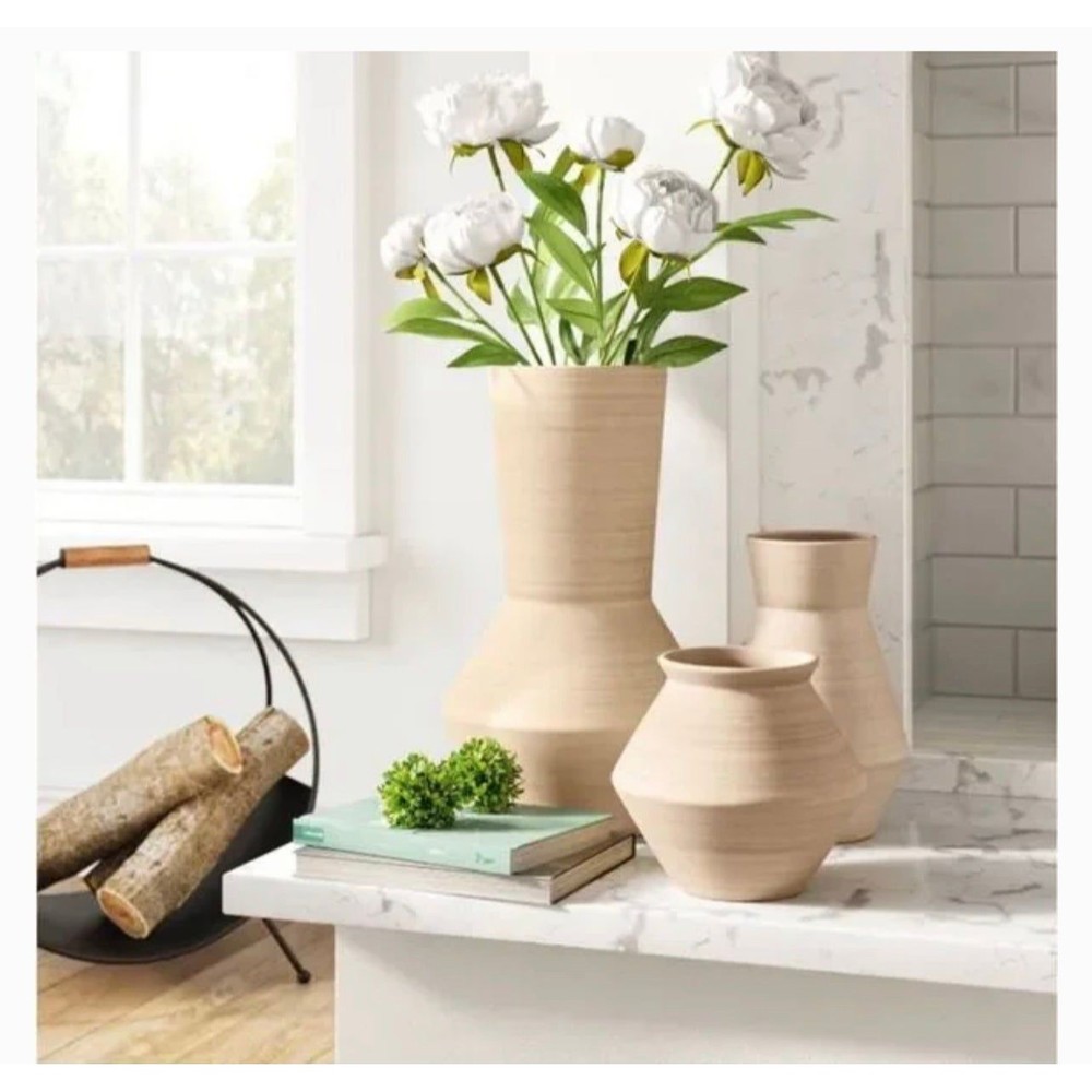 Extra Large Sandy Modern Vase Threshold Neutral Ceramic Decor NEW
